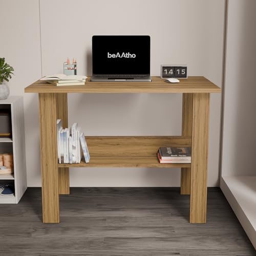 Image of beAAtho Spectrum Desk Multipurpose Workstation for Home, Office, or Study, Engineered Wood with Large Spacious Top, Open Shelf Storage, Durable & Tested for Strength, Easy to Assemble.(Beige)(DIY)