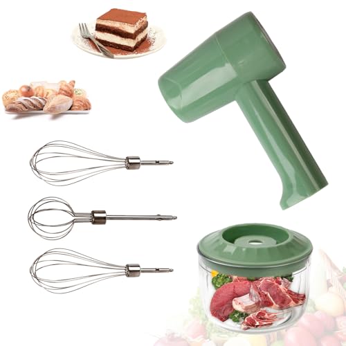 Schneebesen Elektrisch Mixer Handrührer, Stabmixer Set Elektrischer Mixer Mini 2 in 1, Elektrischer Handmixer Kabellos, 3 Geschwindigkeiten mit Behälter von 300 ml für Hackfleisch, Handrührgerät