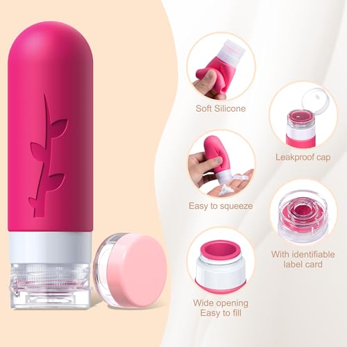 Image of Travel Bottles for Toiletries, Tsa Approved Silicone Containers for Toiletries, Leak Proof Refillable Liquid 3oz 2oz Travel essentials for Shampoo Conditioner Lotion BPA Free