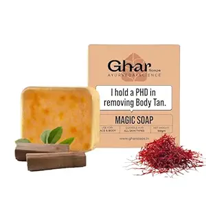 Ghar Soaps Sandalwood & Saffron Magic Soaps For Bath (100 Gms Pack Of 1) | Paraben Free | Chandan & Kesar Bath Soap | Handmade Soaps For Glowing | Skin Brightening Soap For Men & Women