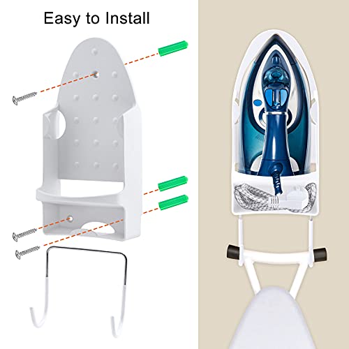 Pensino Ironing Board Hanger Wall Mount Ironing Holder Iron Hanger with Iron Board Rack for Max 5 Inch Width Iron (White) - Thumbnail 5