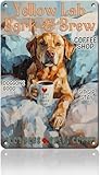 yellow lab coffee sign - poster in metallo bark and brew - labrador retriever giallo decorazione per bar 20,3 x 30,5 cm