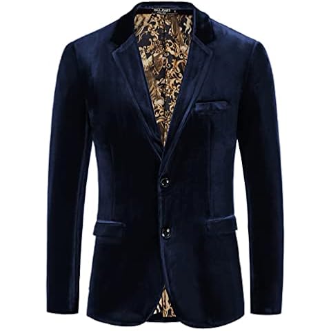 PJ PAUL JONES Mens Velvet Blazer Two Button Solid Slim Fit Blazer Sport Coat for Dinner Prom Wedding, Navy, XX-Large Cover