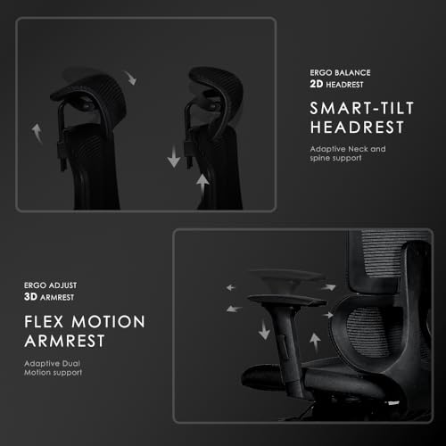 Image of Varaha Beast BIS Certified Ergonomic Office High Back Chair | 5 Year Warranty | Adjustable 2D Headrest, 3D PU Armrest, Seat Sliding Mechanism with 3 Multilock Recline| Gaming Desk Chair for Home,Black