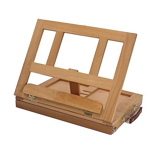 Paintersisters® Caballete de mesa Lisa con cajón, caballete de madera maciza, maletín de taller para artistas, bastidor y bloques de dibujo/pintura, maletín plegable