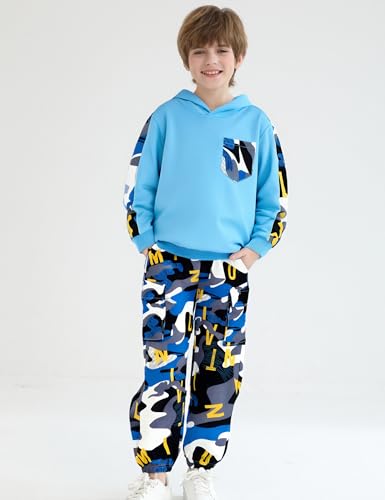 Image of mksodopy Boys Clothes Long Sleeve Hoodie and camouflage cargo pants Boy Outfits for 6-16 Years