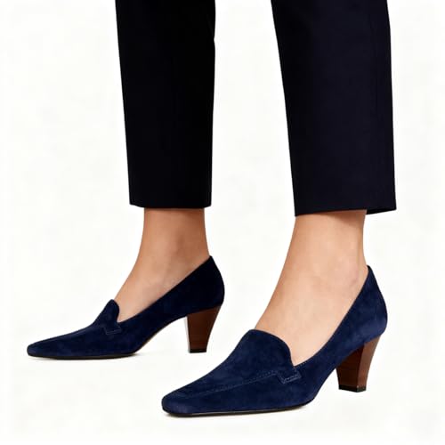 Image of LEHOOR Women Vintage Chunky Block Heel Pumps Shoes Square Pointed Toe Slip On Formal Office Work Business Loafers Shoes Suede Snakeskin Cone Heel Oxford Shoe Ladies Professional Chic Fall 4-11 M US