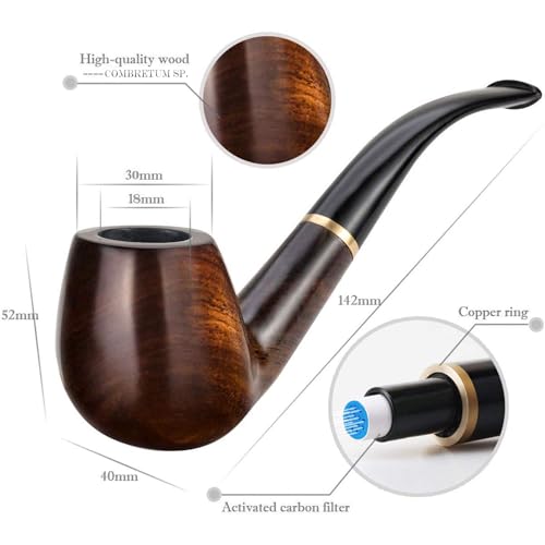 CESFONJER Pipa de fumar en madera premium, pipa de tabaco artesanal con accesorios completos: limpiadores de pipa, filtros de 9 mm, espátula 3 en 1 y funda para pipa.