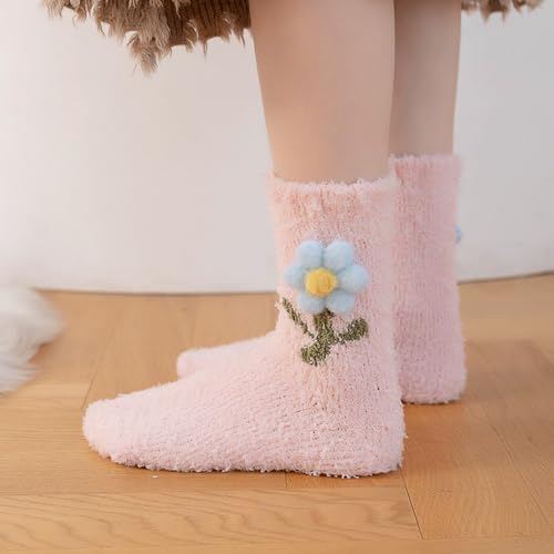 Image of 5 Pairs Fuzzy Socks for Women, Winter Thickening Coral Velvet Cozy Slipper Socks, Warm Home Sleeping Socks, Mid-calf Floor Socks, Cute Funny Socks for Female