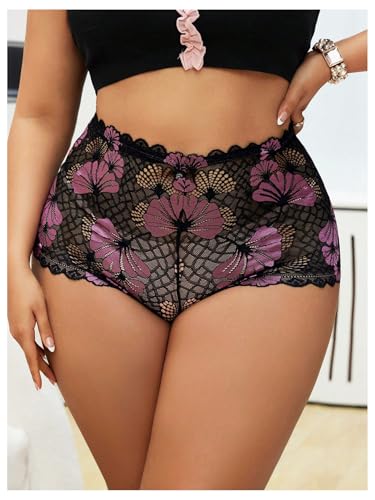 Image of WDIRARA Women's Plus Size Sheer Lace Boyshorts Underwear Sexy High Waisted Boxer Briefs Panties