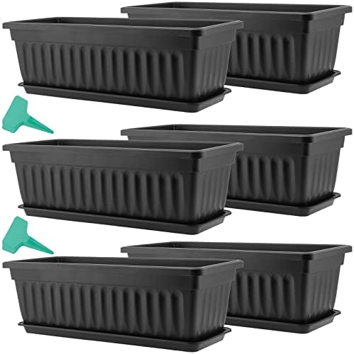 KEILEOHO Lot de 6 jardinières rectangulaires en plastique noir pour