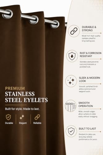 Image of LaVichitra 2 Pieces Solid Premium Blackout Curtains - Thermal Insulated, 3 Layered, 100% Opaque Window - 4 feet, Brown