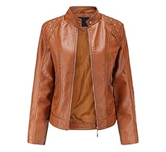 Blouson Moto Femme DISSA - Simili Cuir, Col Montant, Coupe Ajustée, Taille EU 38-48