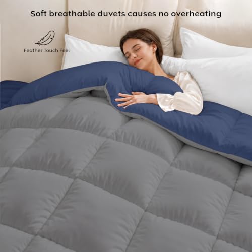 Image of AYKA Reversible Comforter 220 GSM Microfiber Reversible AC Comforter /Blanket for Winter /Quilt /Dohar /Duvets for King Size Blanket /Comforter Double Bed (Navyblue & Grey, 60 * 90 inch)