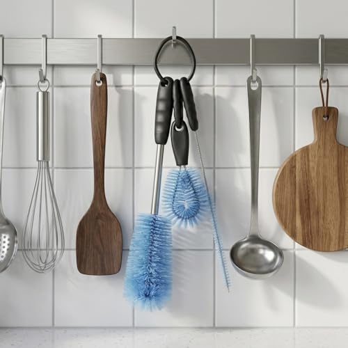 Image of 3Pcs Bottle Cleaner Brush Set, L Shape 15 inch Long Handle Washing Bottle Cleaning Brushes for Narrow Neck Water Bottles Tumblers Straws Coffee Mugs Sport Bottles Flasks and Thermos Lid Brush