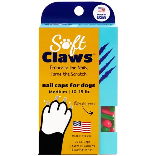 Soft Claws Dog Nail Caps, 40 Medium Nail Caps, Made in USA - Vet Developed, Safe & Non-Toxic Easy to Apply Claw Covers | Protects Furniture & Skin, Pink and Green