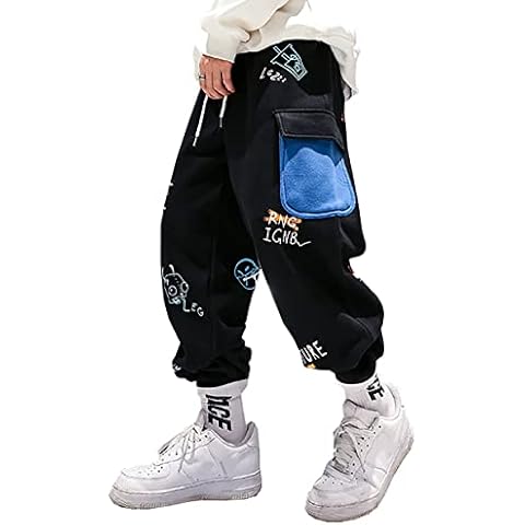 MOKEWEN Men's Cyberpunk Techwear Gradient Colorful Elastic Joggers Cargo Trousers with Pocket Black W29-30 Cover
