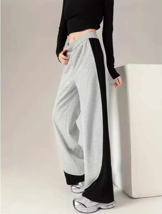Image of CRAMPLEWomen's Graphic Print Wide Leg Sweatpants, Elastic Waist with Drawstring, Casual Streetwear Joggers