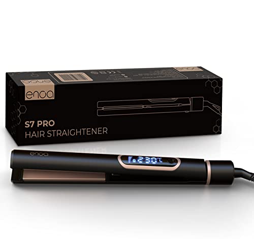 Lisseur Cheveux Professionnel ENOA, Fonction Ionique pour Cheveux Doux et Brillants, Fer à lisser avec plaques Céramique Tourmaline, Température 5 Niveaux 150-230°C, Chauffage Rapide, Fonction Mémoire