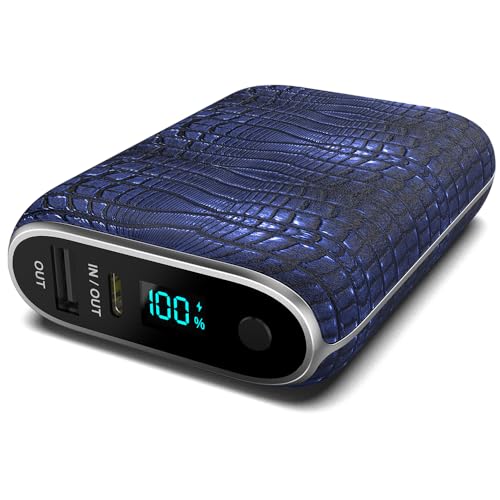 HALO RapidPack 10K DLX Power Bank | USB & USB-C Fast Charging for Multiple Devices, Smart Phones & Tablets, Synthetic Leather Wrapped, Portable Battery Charger, TSA Air Travel Approved — Navy