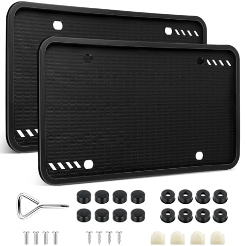 GaRhomxy Silicone License Plate Frames, 2 Pack Black License Plate Frame, Easy to Install Universal US License Plate Holder, Rust Proof, Weatherproof & Rattle-Proof, Car Exterior Accessories