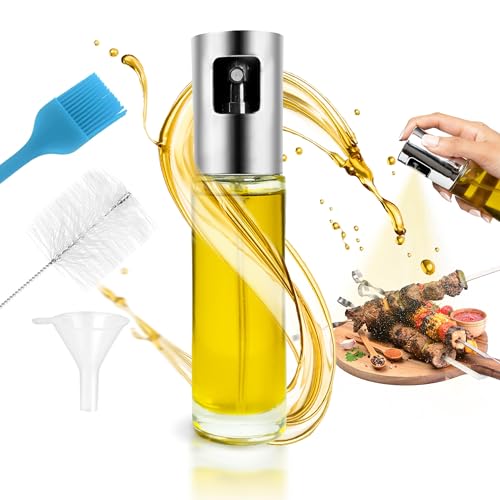 Botella de spray de aceite de 100 ml, pulverizador de aceite de acero inoxidable para cocinar aceite de oliva con cepillo, dispensador de aceite para barbacoa, cocina, rociador de botella para cocina,