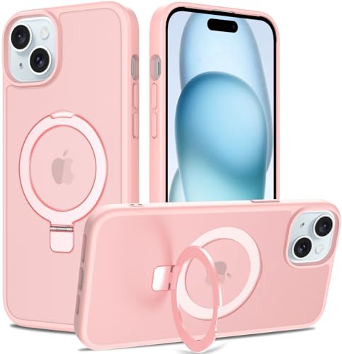 iYavvort Ultra-Magnetic Stand for iPhone 15/iPhone 14/iPhone 13 Case [Military Drop Protection] [Compatible with MagSafe] Shockproof Translucent Matte Slim Ring Holder Case (Pink) - image 1