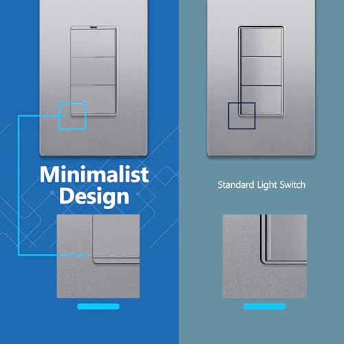 Image of LIDER Minimalist Design Lighted Decorator Triple Switch with Screwless Wall Plate, Single Pole Combination Frameless Paddle Rocker Light Switch, UL Listed, Thermoplastic, Matte Silver, 1-Pack