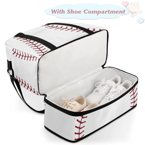 Large Weekender Overnight Bags Sport Baseball Red White Travel Duffel Bag for Women Men Gym Bag With Shoe Compartment Foldie Travel Tote Bag Carry On Personal Item Bag for Travel Gym Sports4