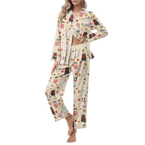 ELUNORUS Unisex Ultra Soft Pajama Set for Pajamas Day, comfy & lightweight Matching Sleepwear Gift for Women Men Cat