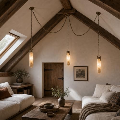 BYX 3-Light Alabaster Chandelier Swag Hanging Light for Dining Nook — 사진 2