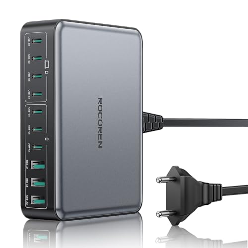 Rocoren USB C Oplader GAN 480 W, meervoudig 10-poorts USB-laadstation, PD100W, PPS, snellader, 4 laptops, snellaadstation, multiport voor MacBook Pro, iPhone 16 15, iPad, Dell, laptop