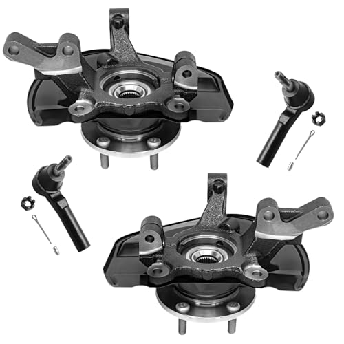Image of Detroit Axle - Front Steering Knuckles & Wheel Hub Bearings Outer Tie Rod Ends Replacement for Jeep Patriot Compass Dodge Caliber - 4pc Set