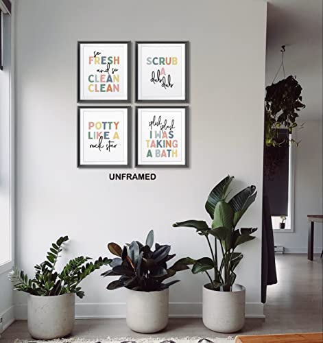 So Fresh And Clean Colorful Bathroom Art Poster Prints For Home Kid Washroom Restroom Nursery Toilet Laundry Decor,Funny Bathroom Rules Word Art Decorations Prints Wall Art Unframed 4Pcs 8X10Inches #TOP2