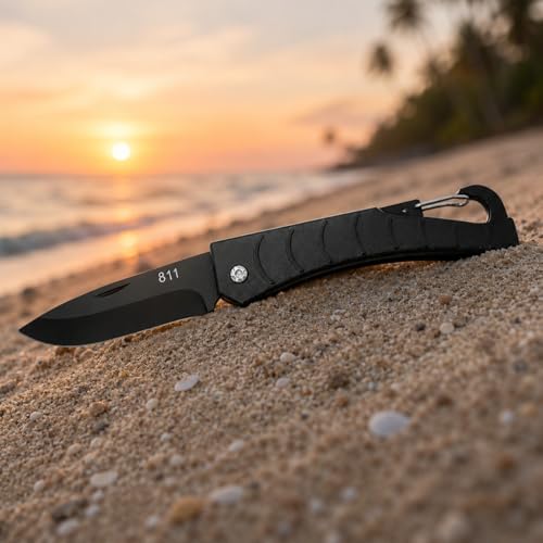 Image of Premium Black Foldable Fruit Knife (7 Inch) - Manual Foldable Pocket Knife - Black Painted Stainless Steel Blade - Utility Kitchen Fruit and Vegetable Cutter - Kitchen Use