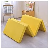 Colchón Plegable Tamaño Queen Twin, Colchón Triple Con Funda De Tela De Lino Lavable, Colchón De Espuma Viscoelástica For Viajes/caravanas/camping/habitación De Invitados/yoga(Yellow,120x200cm/47x79in