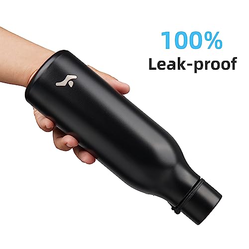 Image of Konokyo Insulated Water Bottle with Strap,18 oz Double Wall Stainless Steel Vacuum Bottles Metal Water Flask,Black