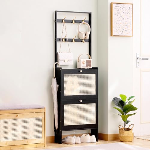 Slimline - Zapatero de bambú con 2/3 cajones abatibles, ahorro de espacio, armario de almacenamiento para zapatos para entrada, color negro, 50 cm