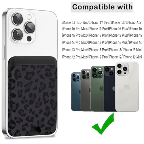 Obbii Magnetic Phone Wallet, Leather Magnetic Card Holder fo Back of Phone Card Wallet for MagSafe Compatible for iPhone 17/16/15/14/13/12 Series (Leopard)