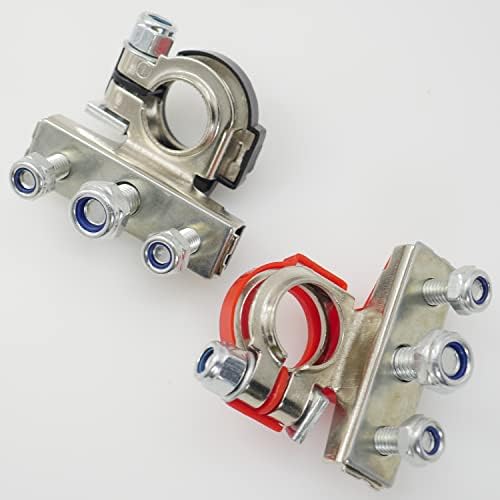 1 Pair Brass Coat Tin 12V 3-Way Battery Terminals Connectors, Quick Release Leisure Battery Terminals for Most Cars Truck Caravan Motorhome Batteries