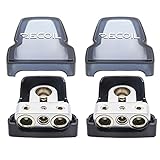 RECOIL PBT-S04 Premium-Batterieklemmen 2er-Set aus massivem Messing für Plus- und Minuspol, mit Ausgängen: 2x 0/2/4 AWG (50/35/25 mm²) & 1x 4/8 AWG (25/10 mm²)