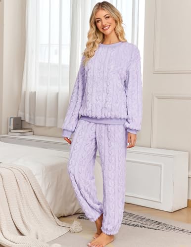 Pajamas Sets for Women Soft Comfy Fluffy Pajama Fleece Pullover Ribbed Pjs Warm Plush Lounge Sleepwear2