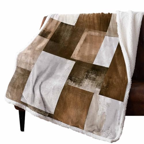 Brown Abstract Sherpa Fleece Throw Blanket 40" x 50", Modern
