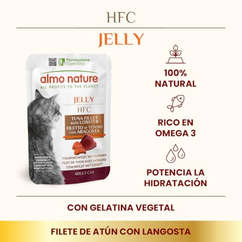 Sobre individual de 55 gramos de Almo Nature HFC Natural con filete de atún en gelatina vegetal