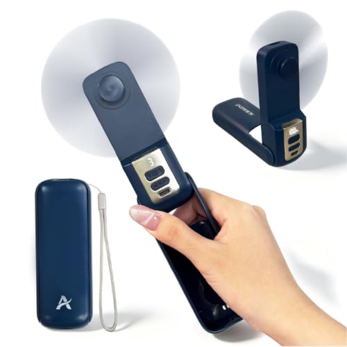 LIBERATECH Handventilator tragbar USB wiederaufladbar LED Anzeige Nachtlicht klappbar leicht leise Akku lang 20 Stunden Reise Camping Büro Schreibtisch Outdoor Sommer Geschenk (blau)