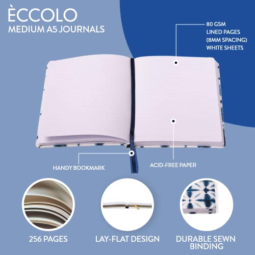 Eccolo-Medium-Lined-Journal-Notebook-Flexible-Cover-A5-Writing-Journal-256-Ruled-White-Pages-Ribbon-Bookmark-Lay-Flat-Notebook-for-Work-or-School-Shibori-575-x-825-inches