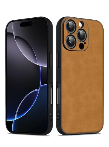 Coque de luxe pour iPhone 16 Pro Max en daim PU marron haut de gamme