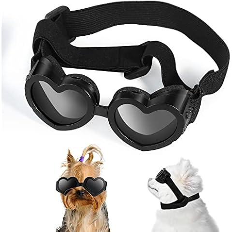 IKUSO Dog Sunglasses Small Breed,UV Protection Dog Sunglasses with Adjustable Strap, Heart Dog Goggles for Waterproof Windproof Anti-Fog Eye Protection,Beach Accessories for Puppy (Black) Cover
