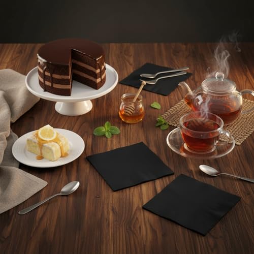 Image of Henoyso 3000 Pack 2 Ply 9.8 x 9.8 Inch Black Cocktail Napkins Bulk
