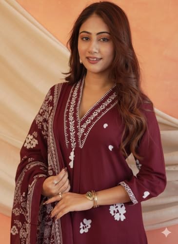 Image of Women's Mulmul Cotton Kurti with Pant and Dupatta